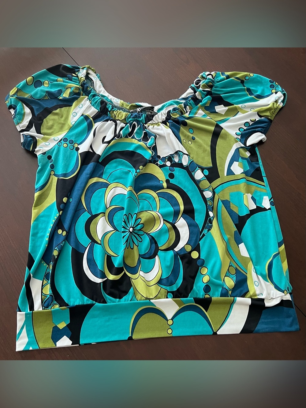 AB Studio Teal, Aqua & Olive Floral Off-Shoulder Blouse